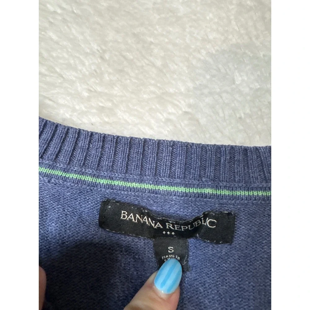 Banana Republic V-Neck Sweater Mens S Blue Excellent Cotton Ribbed Knit